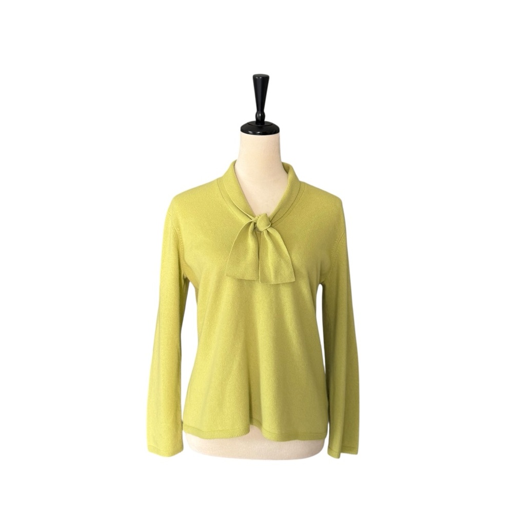Jones New York Chartreuse 100% Cashmere Bow Neck‎ Long Sleeve Sweater